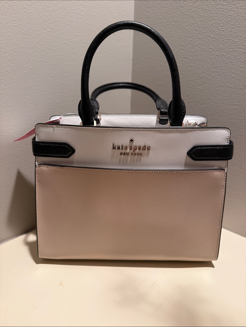 Clasic Kate Spade Two-Tone Satchel in White, Tan & Black